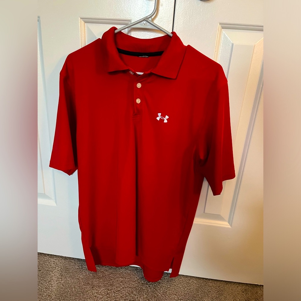 Under Armour Mens Medium Polo 1/4 button shirt Red